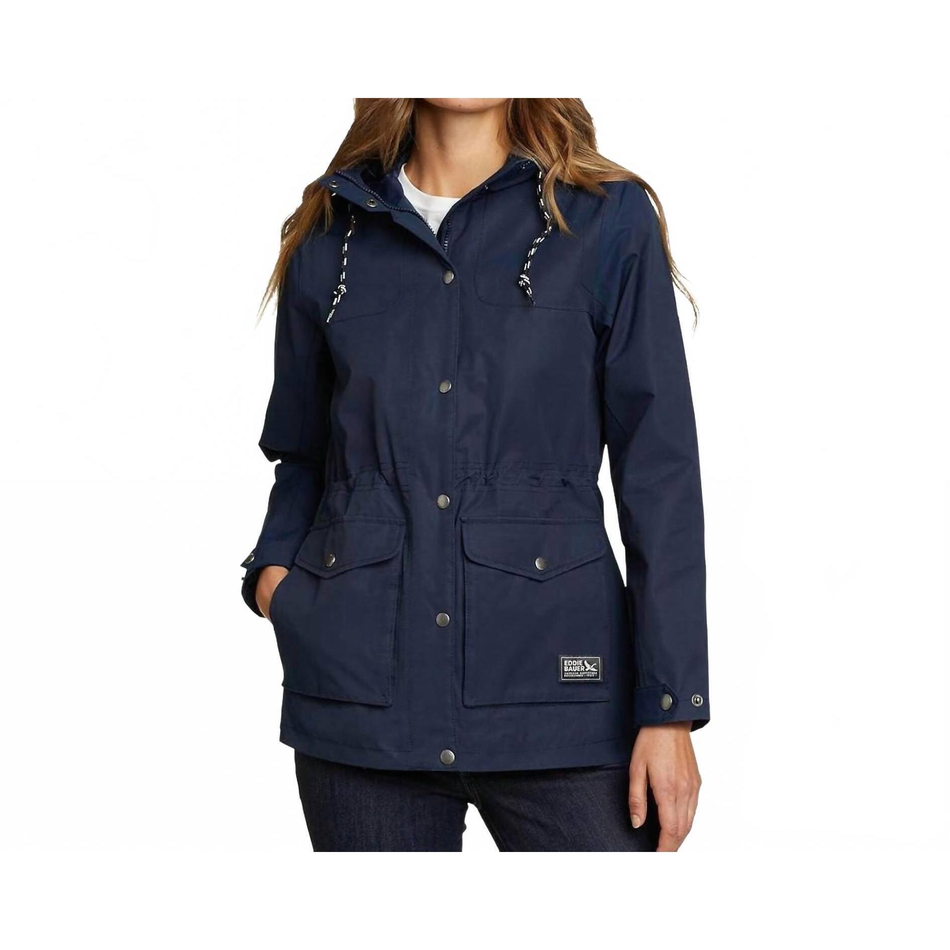 New Eddie Bauer Women's Zip Up Hooded Charly Warm Rain Jacket In Navy Blue